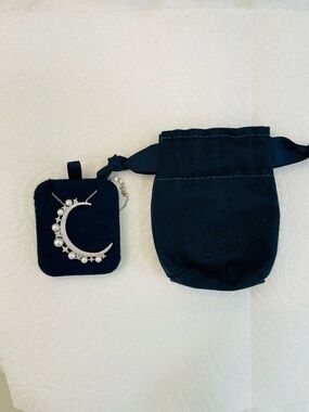 APM Monaco Moon Crescent Pearl & CZ Adjustable Necklace Sterling Silver